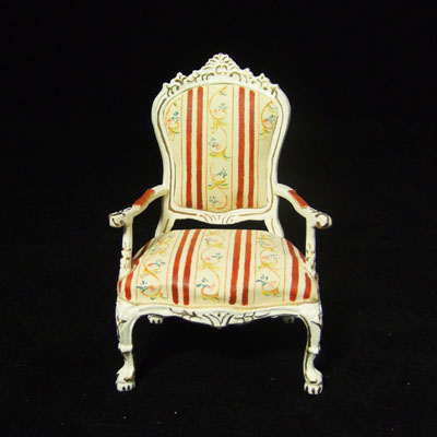 8037-01,1" Scale White and Red Stripe Armchair Hand-painted